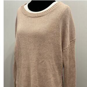 J.Crew Tan Textured Knit Sweater Medium Crew Neck Cotton Blend